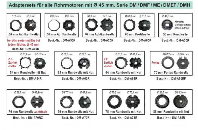 WTS - NHK-Rohrmotoren Serie DMH mit Nothandbedienung durch Kurbelstange  Ø 45 mm