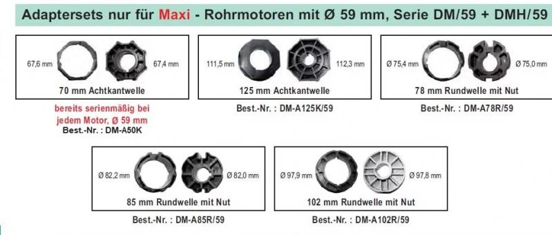 WTS - NHK-Maxi-Rohrmotoren Serie DMH-59 mit Nothandbedienung durch Kurbelstange  Ø 59 mm