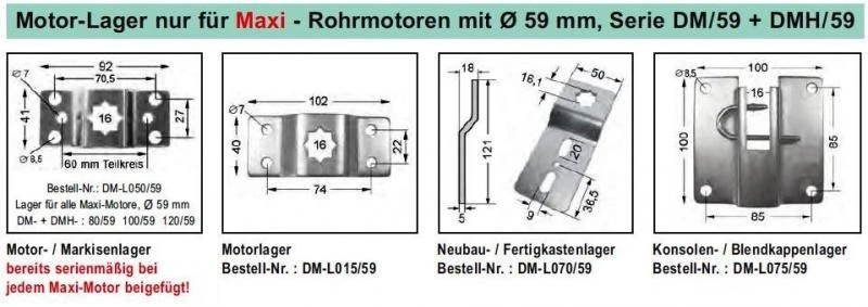 WTS - NHK-Maxi-Rohrmotoren Serie DMH-59 mit Nothandbedienung durch Kurbelstange  Ø 59 mm