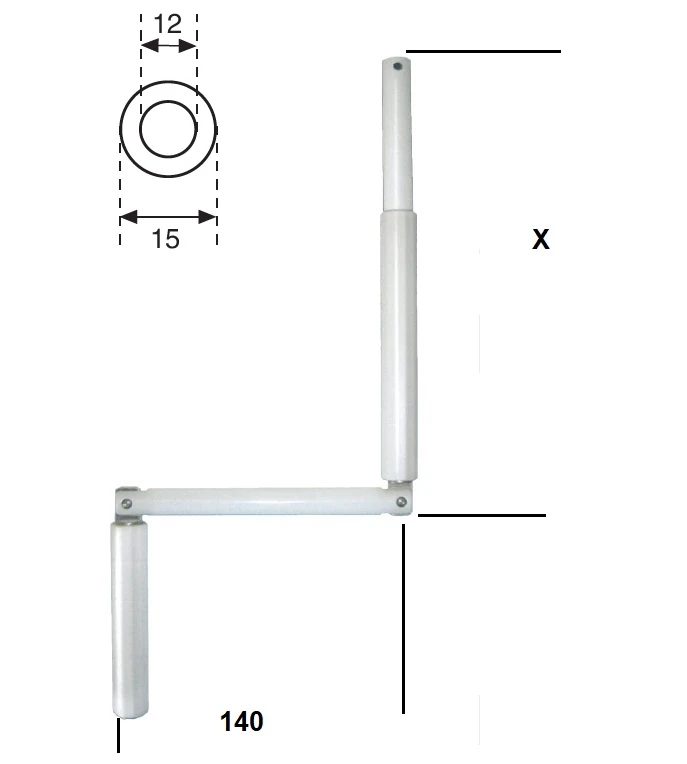 Gelenkkurbel,  Länge 1000 mm komplett aus Aluminium, erhältlich in weiß, braun und eloxiert E6/EV1