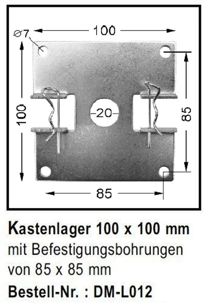 WTS - Kastenlager 100 x 100 mm  DM-L012 für Rohrmotoren  Ø 45 mm Serie DM - DMF - ME