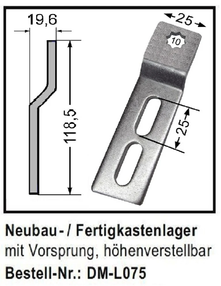 WTS - Neubau - Fertigkastenlager DM-L075 für Rohrmotoren  Ø 45 mm Serie DM - DMF - ME