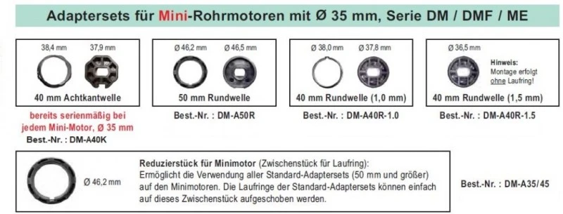 WTS - Reduzierstück DM-A35-45 für Mini-Rohrmotoren  Ø 35 mm, Serie DM - DMF - ME