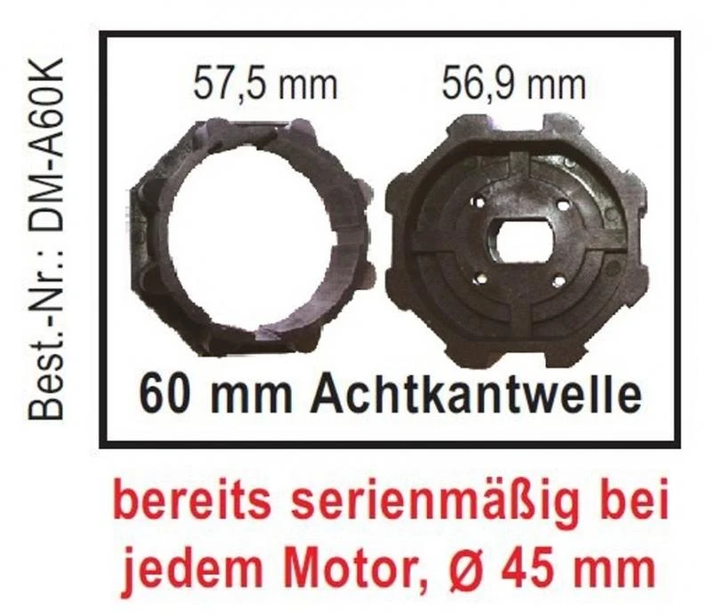 WTS - Adapterset DM-A60K  60 mm Achtkantwelle für alle Rohrmotoren  Ø 45 mm