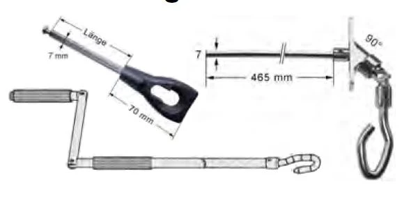 WTS - Kurbelstange flexibel, Länge: 1450 mm 1300 mm geknickt