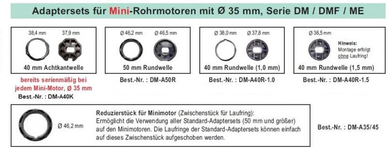 WTS - Mini-Rohrmotor DM-10/40-K Durchmesser 35 mm, Kurzantrieb