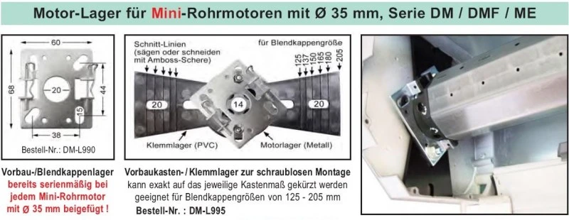 WTS - Mini-Rohrmotor DM-10/40-K Durchmesser 35 mm, Kurzantrieb