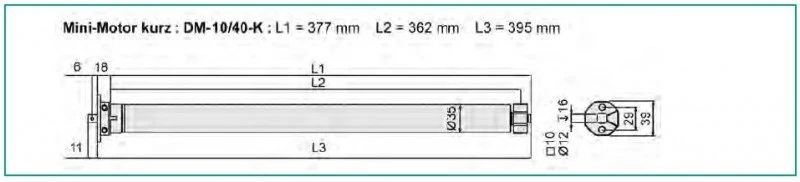 WTS - Mini-Rohrmotor DM-10/40-K Durchmesser 35 mm, Kurzantrieb