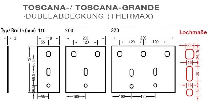 Dübelabdeckung-Thermax für Lewens  Toscana Markise für Wand und Deckenkonsolen