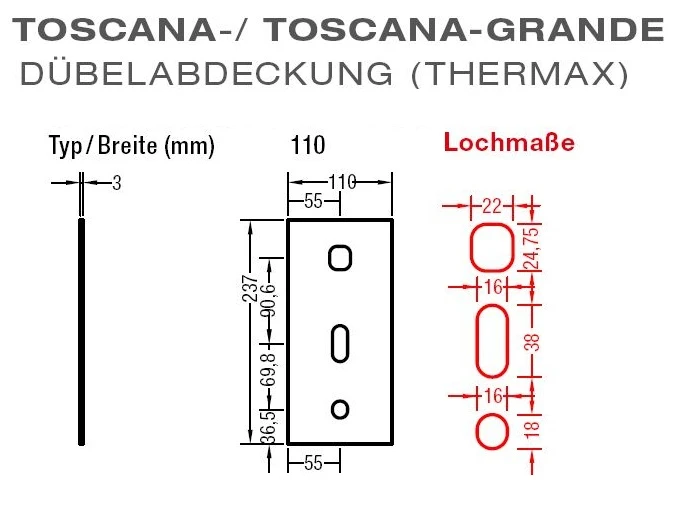 Dübelabdeckung-Thermax für Lewens  Toscana Markise für Wand und Deckenkonsolen