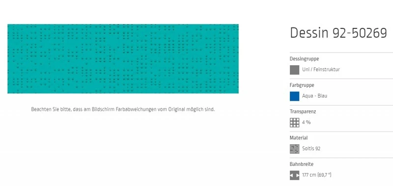 Markisentuch Soltis 92 , Aqua - Blau Transparenz 4 Prozent