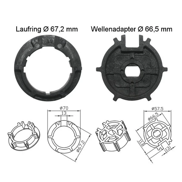 WTS - Adapterset DM-A70RF :70 mm Forjas Rundwelle , Forjas für alle Rohrmotoren  Ø 45 mm Serie