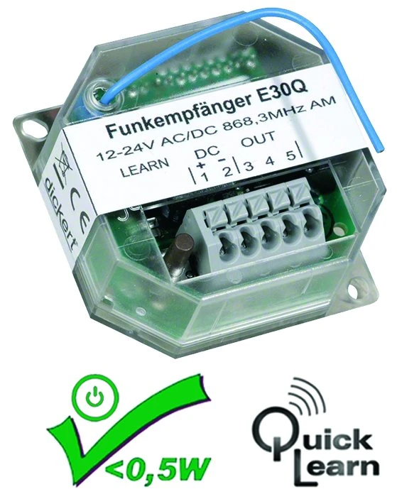 WTS -Mini Funk-Empfänger 1-Kanal Impuls : 868,30 MHz., Unterputz, zur Funk-Nachrüstung oder Funk-Umrüstung